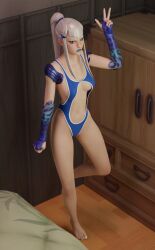 bedroom bedroom_setting big_breasts big_thighs blonde_female blonde_hair blonde_hair_female blue_lips blue_lipstick blue_swimsuit blue_swimwear boob_window dark_eyes feet female female_focus female_only fortnite fortnite:_battle_royale japanese_female light-skinned light-skinned_female light_skin looking_at_viewer looking_up looking_up_at_viewer mizuki_(fortnite) ponytail side_boob sideboob slim slim_girl slim_waist standing standing_on_one_leg standing_position swimming_suit swimsuit swimwear white_body white_skin wide_hips