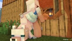 2girls 3d cammie_(flamingono) cum cum_drip cum_in_pussy cum_inside cum_on_leg female flamingono fox fox_(minecraft) knot knotting mine-imator minecraft vaginal_penetration white_fur white_hair zoophilia