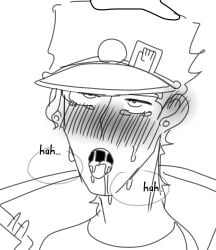 after_fellatio after_oral ahe_gao blush cum_in_mouth gay jojo's_bizarre_adventure jotaro_kujo male male_ahegao male_only stardust_crusaders yaoi