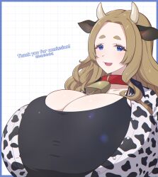 animal_ears cleavage cow_ears cow_girl cow_print gigantic_breasts huge_breasts looking_at_viewer original saitou_touko