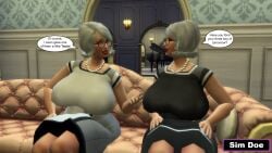 2girls 3d alice_pregants_(sim_doe) bbw big_breasts breasts breeding breeding_kink caption chubby chubby_female comic comic_page elizabeth_pregants_(sim_doe) english english_text female gilf glasses grandma grandmother granny identical_twins matching_hair/eyes matching_outfit old_lady original_characters red_lipstick sim_doe sims sims4 sims_4 sisters sisters_(lore) speech_bubbles the_sims the_sims_4 twins twins_(lore)