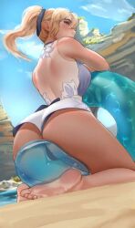 blonde_hair bow bow_ribbon genshin_impact girl jean_gunnhildr ponytail