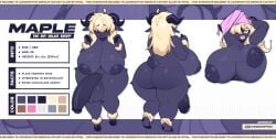 2025 anthro artist_name balls big_balls big_breasts big_penis black_body blonde_hair blush bovid breasts caprine chromapan clothing domestic_sheep english_text fingers genitals gynomorph gynomorph_anthro hair hair_over_eye hair_over_eyes hooved_fingers hooves huge_balls huge_breasts huge_cock intersex intersex_anthro mammal maple_(lovecraftian_gremlin) model_sheet nude_anthro nude_gynomorph open_mouth penis pronouns sheep smile solo stated_age stated_height text torn_clothing valais_blacknose