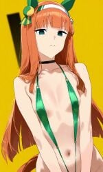 ai_generated animal_ears female green_eyes hair_band horse_girl long_hair orange_hair silence_suzuka_(umamusume) sling_bikini small_breasts umamusume umamusume_pretty_derby