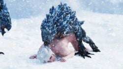3d ambiguous_penetration cd_projekt_red ciri completely_nude doggy_style female freckles green_eyes light-skinned_female mascara monster nude outdoors penetration scar sex snow the_witcher_(series) the_witcher_3:_wild_hunt white_hair witcherres