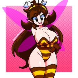 arms_under_breasts bee bee_girl big_breasts brown_hair smile susiehatter voluptuous_female