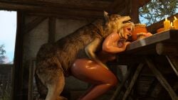 3d animal_genitalia ass belethor's_smut breasts bubble_butt canid canine cd_projekt_red ciri closed_eyes completely_nude female feral freckles light-skinned_female male mascara nipples nude penetration penis scar sex tattoo the_witcher_(series) the_witcher_3:_wild_hunt vaginal_penetration wet_body white_hair wolf