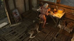3d ass belethor's_smut bubble_butt canid canine cd_projekt_red ciri completely_nude female feral licking_ass light-skinned_female male mascara nude oral oral_sex scar tattoo the_witcher_(series) the_witcher_3:_wild_hunt wet_body white_hair wolf