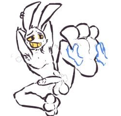 animated anthro bodily_fluids disembodied_hand feet foot_fetish foot_rub gaygoat glitch_productions jax_(tadc) jax_(the_amazing_digital_circus) lagomorph leporid male male_only mammal musk musk_clouds rabbit short_playtime solo sweat the_amazing_digital_circus