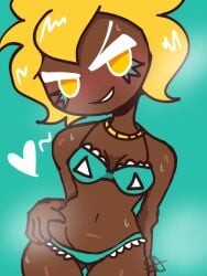 1girls 2025 aroused aroused_face ass_visible_through_thighs bikini blonde_female blonde_hair blush blushing breasts cookie_run cookie_run_kingdom curvy curvy_female female female_only flirting flirting_with_viewer golden_cheese_cookie hand_on_hip jembbrowm jewelry looking_at_viewer sketch yellow_eyes