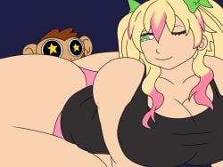 1boy 1boy1girl 1girls alternate_version_available artist_request ass_in_face ass_on_face banana_bus_squad big_ass big_breasts big_butt bigger_female blonde_hair breasts clothed_facesitting clothed_female facesitting female green_eyes head_in_ass head_on_ass indie_virtual_youtuber indie_vtuber lui_calibre male monkey_boy pastaroniravioli pink_hair smaller_male stars_in_eyes tagme thick_ass thick_thighs thigh_highs thighhighs thighs two_tone_hair vanoss_crew virtual_youtuber vtuber youtube youtuber youtubers
