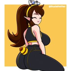 bee bee_girl big_breasts breasts brown_hair female susie_(susiehatter) susiehatter sweatpants voluptuous_female workout_clothes yoga_pants