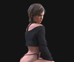 1girls 3d abs areolae ass athletic breasts brown casual ellie_(the_last_of_us) ellie_williams female focus freckles hair human muscular naughty_dog nipples only out pale panties skin small solo tattoo the_last_of_us_2