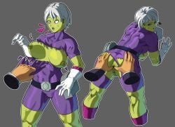 1girls alien alien_girl anus bent_over big_breasts cheelai dragon_ball dragon_ball_super dragon_ball_super_broly female female_focus green-skinned_female green_body green_skin pussy ripped_clothing short_hair white_hair wowsas