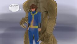 absurd_res anal anal_sex anthro bodily_fluids claws cum deathclaw duo erection fallout genital_fluids hair hecreat hi_res human human_focus human_on_anthro interspecies male male/male male_dominating_male mammal microsoft penetration reptile scalie short_hair shy simple_background size_difference solo_focus tagme tail vault_suit