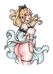 blonde_hair bow bow_ribbon genshin_impact girl jean_gunnhildr ponytail
