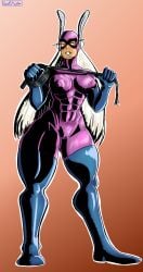 abs artist_name beefmaster bodysuit catwoman_(cosplay) latex latex_clothing latex_gloves latex_suit miruko my_hero_academia nipple_outline purple_bodysuit pussy_outline rabbit_ears rabbit_girl reflective_clothing shiny shiny_clothes skintight skintight_bodysuit tan_skin white_hair