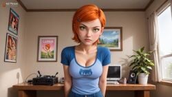 ai ai_generated ben_10 createdwithai digital_2d fan_art female girl green_eyes gwen_tennyson nostra666 orange_hair patreon stable_diffusion