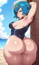 1girls ai_generated beach big_ass lana_(pokemon) medium_breasts seductive_look swimwear thick_thighs