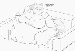 animal_ears arknights bbw belly_overhang big_belly buttybutter double_chin fat fat_female fat_fetish flabby_arms line_art morbidly_obese morbidly_obese_female navel obese obese_female overweight overweight_female raccoon_girl robin_(arknights) sitting sitting_on_sofa ssbbw ussbbw