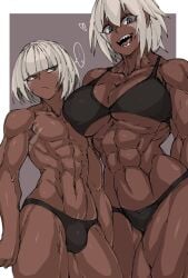 athletic_female athletic_male brother_and_sister cain_(zokusuke) dark-skinned_female dark-skinned_male femboy muscular muscular_female muscular_femboy muscular_male siblings taller_girl underwear zinga_(zokusuke) zokusuke