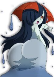 1girls ame-onna bubble_butt dark_blue_hair darumahige dress drizzelda female pale_skin red_eyes red_umbrella teasing_viewer umbrella yo-kai_watch yo-kai_watch_2 youkai_watch