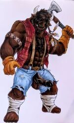 2024 abs angry ankle_wraps anthro armband axe balls barefoot beard belly_hair belt biceps bison black_penis body_hair bottomwear bovid bovine braided_hair brown_hair brown_nipples chest_hair clothed clothing deltoids erection facial_hair feathers feet foreskin foxfurries genitals gloves hair hair_over_eyes hairy handwear hi_res holding_axe holding_object looking_at_viewer male mammal manly mature_male muscular muscular_arms muscular_legs navel nipples open_bottomwear open_clothing open_pants open_topwear open_vest pants pecs penis simple_background solo standing suspenders topwear torn_clothing triceps uncircumcised vein veiny_penis vest white_background