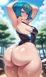 1girls ai_generated beach big_ass lana_(pokemon) medium_breasts seductive_look swimwear thick_thighs