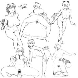 araiguma-san arm_support bar_censor bent_over breasts censored completely_nude cowgirl_position cowgirl_position faceless faceless_male feet female female_pubic_hair greyscale kneeling large_breasts line_art long_sidelocks monochrome navel nipples nude original pubic_hair pussy short_hair sidelocks simple_background sitting soles standing stomach straddling toes tsukudani_(coke-buta) very_short_hair white_background