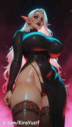 1female 1girls ai_generated areola areolae big_areola big_ass big_breasts big_butt big_thighs black_legwear black_lips black_lipstick black_thighhighs breasts crying dress ear_piercing earrings elf elf_ears elf_female elf_girl female female_focus female_only hair hybrid kirayuzif legwear lips lipstick looking_at_viewer looking_down navel panties red_eyes sexy solo standing stockings thick_thighs thighhighs thighs underwear vampire vampire_girl white_hair