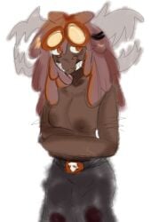 1girls a-60 belt dark_skin female gijinka horns humanoid interminable_rooms_(roblox) looking_away orange_eyes pants roblox roblox_game rooms_(roblox) scar self_upload shirtless solo tagme tired_eyes twotimesigma