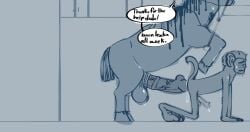 animal_humanoid anthro ape balls big_balls blush bodily_fluids calurk centaur digital_media_(artwork) duo english_text equid equid_taur erection european_mythology fur genital_fluids genitals greek_mythology hair haplorhine humanoid humanoid_taur interspecies male male/male mammal mammal_humanoid mammal_taur monkey monkey_humanoid mythology nude penis penis_on_butt precum primate primate_humanoid simple_background size_difference sweat sweatdrop sweaty_genitalia taur text vein veiny_penis