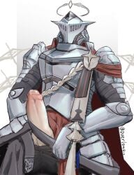arknights armor belt faceless_male fully_clothed halo helmet loincloth male male_only penis penis_out pulling_down_pants sankta_miksaparato tagme wings