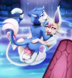 2024 3_toes anal anal_sex animal_genitalia animal_penis anthro anthro_on_feral anthro_penetrated anus arm_markings armor arms_around_neck arms_around_partner arms_around_waist assimilative_feline balls black_collar black_nose blue_body blue_eyes blue_fur blue_hair blue_tail bracers canid canine canine_genitalia canine_penis claws collar cowgirl_position darkmirage detailed_background digital_media_(artwork) digitigrade dipstick_tail duo eeveelution entwined_tails erection espeon eye_contact fan_character feet felid feline feral feral_penetrating feral_penetrating_anthro from_front_position fur fur_markings generation_2_pokemon genitals gloves_(marking) glowing glowing_body hair hi_res inner_ear_fluff internal internal_anal interspecies knot leg_markings levitation looking_at_another looking_at_partner looking_pleasured male male/male male_on_bottom male_on_top male_penetrated male_penetrating male_penetrating_male mammal markings multicolored_hair multicolored_tail night nintendo nude nude_anthro on_bottom on_top outside outside_sex pawpads penetration penile penile_penetration penis penis_in_ass pink_hair pink_pawpads plant pokemon pokemon_(species) pokephilia pond purple_inner_ear purple_sclera quetzalli_(darkmirage) red_penis red_tongue ring sex snout socks_(marking) spread_legs spreading tail tail_coil tail_markings tan_balls tan_body tan_fur tan_hair tan_tail toe_claws toes tongue tongue_out touching_balls tuft two_tone_tail water waterfall white_body white_eyes white_fur white_inner_ear white_inner_ear_fluff white_markings white_tail white_tail_tip zoophilia