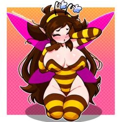 bee bee_girl big_breasts brown_hair closed_eyes on_knees rubbing_eyes susiehatter voluptuous_female yawning