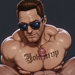 ai_generated bara bara_tits boobjob gay johnny_cage male male_only pecjob pecs sunglasses tagme