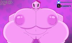 :3 aged_up big_ass big_breasts bow breasts forsaken_(roblox) heart large_breasts nipple pink_background pink_body pink_nipples pr3tty_princess pussy roblox sqube wide_hips
