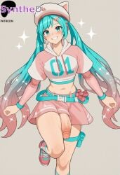 1futa ai_generated animal_ear_headwear animal_ears aqua_eyes aqua_hair artist_name artist_signature breasts crop_top fake_animal_ears futa_sans_pussy futanari grey_background grin hair_ornament hat hatsune_miku hi_res high_resolution highres intersex large_penis layered_sleeves long_hair looking_at_viewer midriff multicolored_hair navel patreon penis shirt shoes simple_background skirt smile socks solo synthed thigh_strap twintails uncensored veins veiny_penis very_long_hair vocaloid