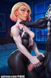 ai_generated big_penis blonde_hair breasts female gwen_stacy handjob imminent_sex marvel marvel_comics pdbai penis small_breasts spider-gwen spider-man:_into_the_spider-verse symbiote tagme venom_(marvel)