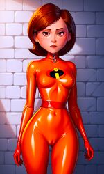 ai_generated breasts cameltoe erect_nipples_under_clothes helen_parr latex_bodysuit looking_at_viewer the_incredibles thighs