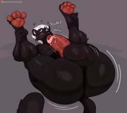 anthro ass autofellatio balls bent_over big_balls big_butt big_penis black_body black_fur bodily_fluids felid feline fur genitals hair hi_res holding_feet huge_balls huge_butt huge_cock jaguar jinu long_tongue looking_pleasured male male_only mammal masturbation nubbed_penis oral oral_masturbation pantherine pawpads penile penile_masturbation penis pink_pawpads rau_werner red_sclera saliva scrotum_flap solo thick_penis tongue white_hair
