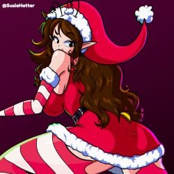 bee bee_girl big_breasts breasts brown_hair christmas female looking_back naked_female santa_costume seductive_look susie_(susiehatter) susiehatter voluptuous_female