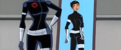 1girls ass back big_butt embarrassed embarrassed_female fit_female fully_clothed maria_hill maria_hill_(earth's_mightiest_heroes) marvel marvel_comics mirror mirror_reflection s.h.i.e.l.d. short_hair the_avengers:_earth's_mightiest_heroes webart20