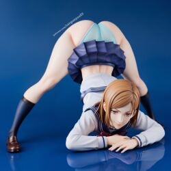 ai_generated brown_eyes brown_hair jack-o'_pose jack-o_pose jackochallenge jujutsu_kaisen kugisaki_nobara panties school_uniform short_hair skirt tagme