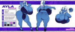 2025 2_horns 5_fingers artist_name asian_mythology ass ayla_(arahmon) big_breasts big_bulge big_butt biped black_clothing black_footwear black_high_heels black_underwear blue_body blue_skin breasts bulge chromapan clothing curvy_figure demon detailed_bulge east_asian_mythology english_text fingers footwear gynomorph gynomorph_humanoid hair hi_res high_heels horn huge_breasts huge_bulge humanoid intersex intersex_humanoid japanese_mythology model_sheet mythology oni purple_eyes shoes solo stated_age stated_height stated_species text underwear unhooking_bra voluptuous voluptuous_gynomorph voluptuous_humanoid white_hair yokai