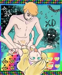 1boy 1girls 2000s_theme aesthetic alt_girl alternate_version_at_source anime_girl blonde_female blonde_hair blonde_hair_male blue_eyes breasts cartoon cartoon_boy class_of_'09 collaboration colorful colorful_background crossover emily_(class_of_'09) female goth_boy happy_sex kevin_spencer_(series) male missionary missionary_position missionary_sex nose_piercing piercing piercings rainbow scene scenecore self_harm self_harm_scars self_upload sex silly silly_face skull spike_collar straight teenage teenage_boy teenage_girl teenager teenager_on_teenager timmy_mcnaughton timmy_wilkins tongue tongue_out twink v_sign weird_crossover