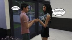 18th_birthday 3d bella_jameson(sim_doe) big_breasts birthday black_hair breasts caption comic comic_page english english_text holding_hands male marvin_jameson(sim_doe) milf mother_and_son original_characters sim_doe sims sims4 sims_4 speech_bubble speech_bubbles step-incest step_family stepcest stepmother stepmother_and_stepson the_sims the_sims_4