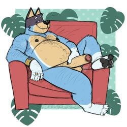 1:1 2025 anthro areola arm_hair armpit_hair australian_cattle_dog balls bandit_heeler bedroom_eyes belly big_belly big_penis blue_background bluey_(series) bodily_fluids body_hair border canid canine canis cattledog chair chest_hair claws clock domestic_dog dripping erection eyebrows facial_hair foreskin fur furniture genital_fluids genitals glans hairy happy_trail herding_dog hi_res humanoid_genitalia humanoid_penis leaf leg_hair lying male mammal mature_anthro mature_male narrowed_eyes navel nipples nude on_back on_chair outie_navel overweight overweight_anthro overweight_male pastoral_dog pawpads penis plantigrade precum precum_drip precum_string presenting presenting_penis pubes relaxing ring_(jewelry) seductive simple_background skippysbonezone smile solo stubble sweat thick_penis thick_thighs tuft unretracted_foreskin watch white_border