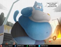 anthro bbw bbw_mom belly belly_button big_ass big_breasts big_thighs blue_fur breasts car_crash clothed dialogue digital_media_(artwork) feline feline fire lwbafterdark milf overweight overweight_female skirt tagme the_amazing_world_of_gumball