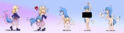 2girls ?! ass body_horror butt_transformation censored_breasts commission english_text feet_hands female hand_feet konata_izumi lucky_star original_character speech_bubble sukedai third_party_edit transformation transformation_sequence udtf uncensored what